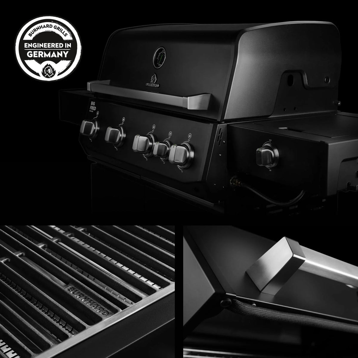 Burnhard Big FRED Deluxe Gasgrill Black Edition 4-Brenner mit Gusseisenrost Series 4