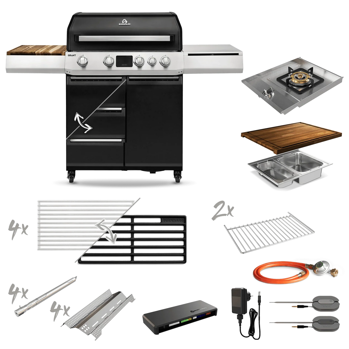 Burnhard GRANT Upgrade - Modularer Gasgrill 4-Brenner mit Schubladen und Gusseisenrost
