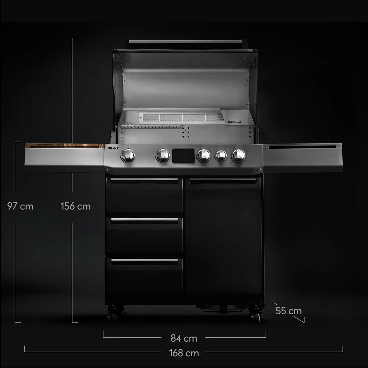 Burnhard GRANT Upgrade - Modularer Gasgrill 4-Brenner mit Schubladen und Gusseisenrost