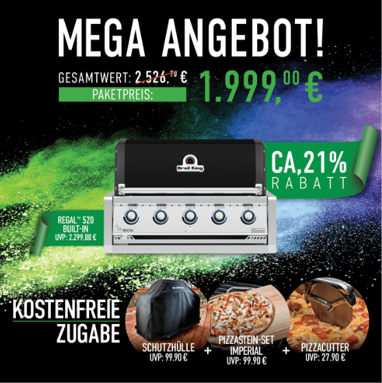 Broil King Regal 520 Built-In Bundle inkl. Abdeckhaube, Pizzastein & Pizzacutter