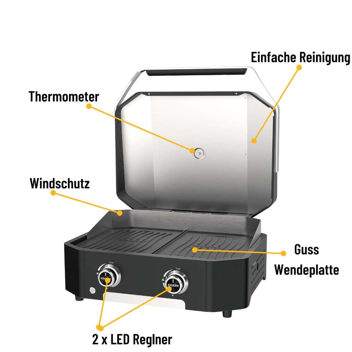 Cozze Plancha 600, 2 Brenner, 6,4kW inklusive Druckminderer und Schlauch, Wendbare Gussplatte - Grillstar.deCozze Plancha 600, 2 Brenner, 6,4kW inklusive Druckminderer und Schlauch, Wendbare GussplatteCOZZEGrillstar.deco_905155708614905159