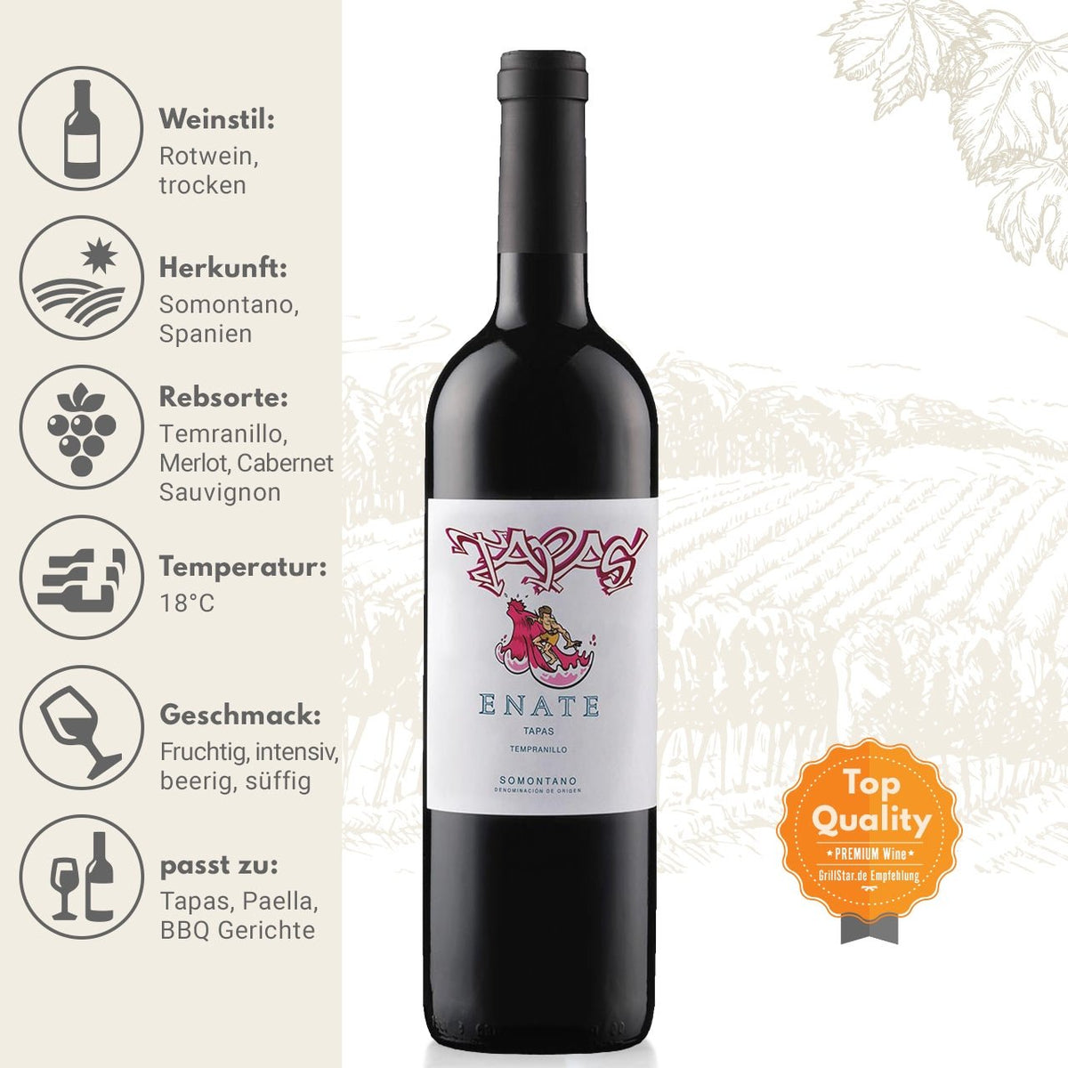 Enate "Tapas Tempranillo DO" Rotwein - Grillstar.deEnate "Tapas Tempranillo DO" RotweinEnateGrillstar.de2060398425961300006