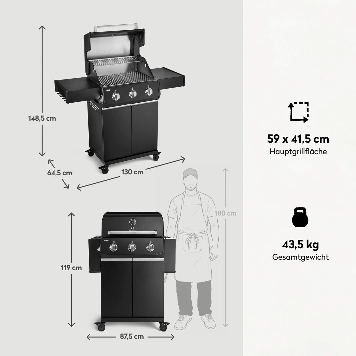 Burnhard Big FRED Base Gasgrill 4-Brenner Basic mit Edelstahlrost Series 4