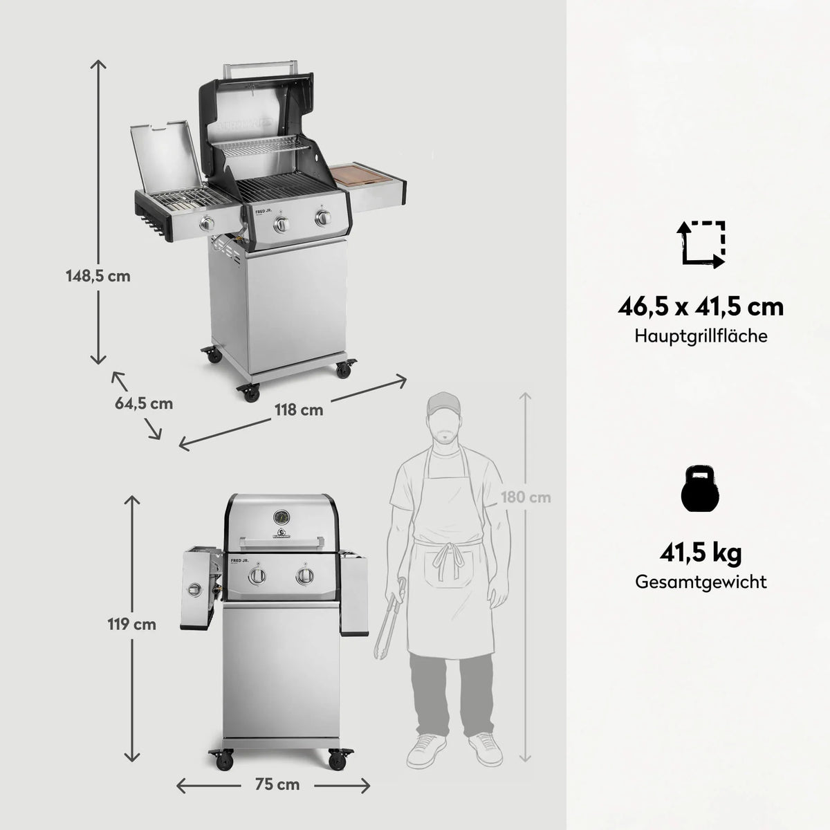 Burnhard FRED Jr. Deluxe Gasgrill Edelstahl 2-Brenner mit Gussrost Series 4