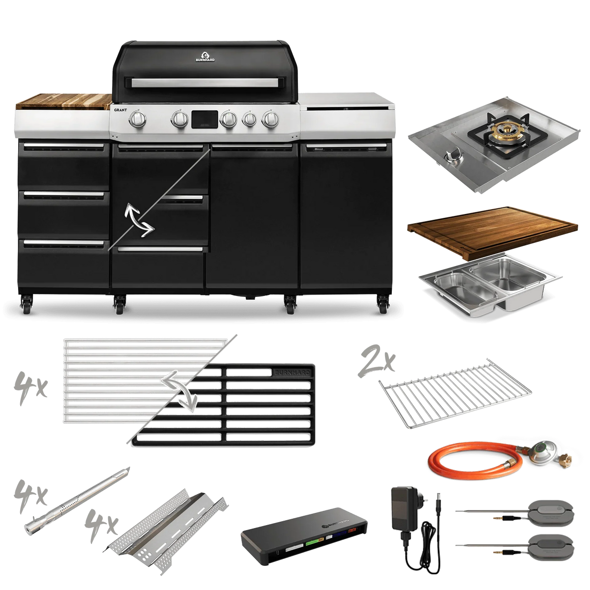 Burnhard GRANT Pro - Modularer Gasgrill 4-Brenner mit Türen und Edelstahlrost