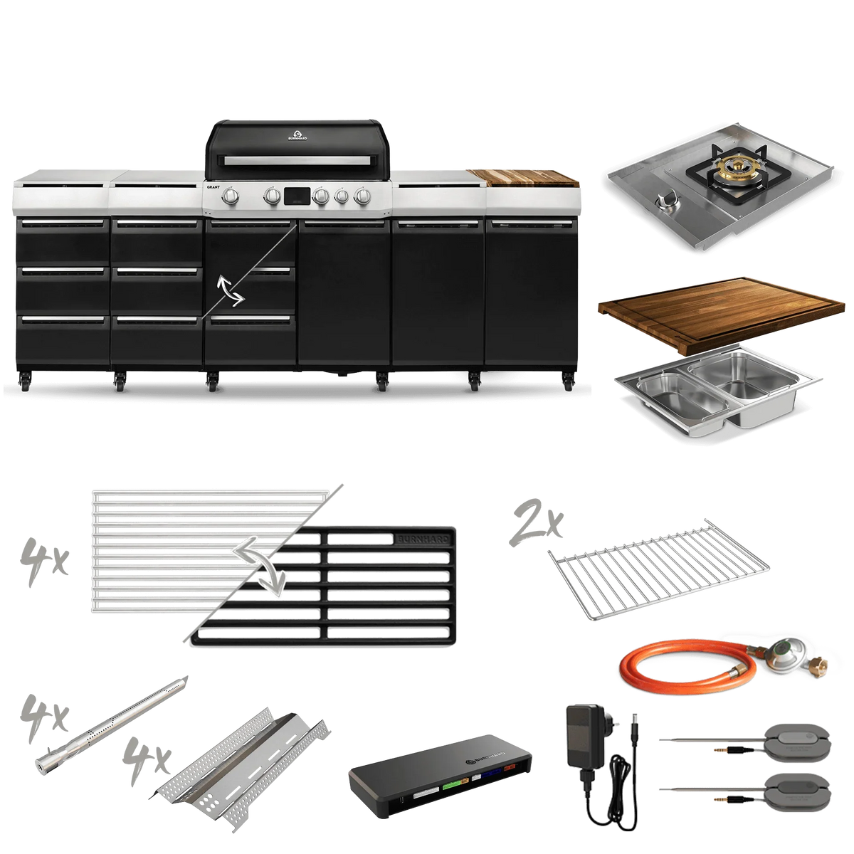 Burnhard GRANT Station - Modularer Gasgrill 4-Brenner mit Schubladen und Gusseisenrost