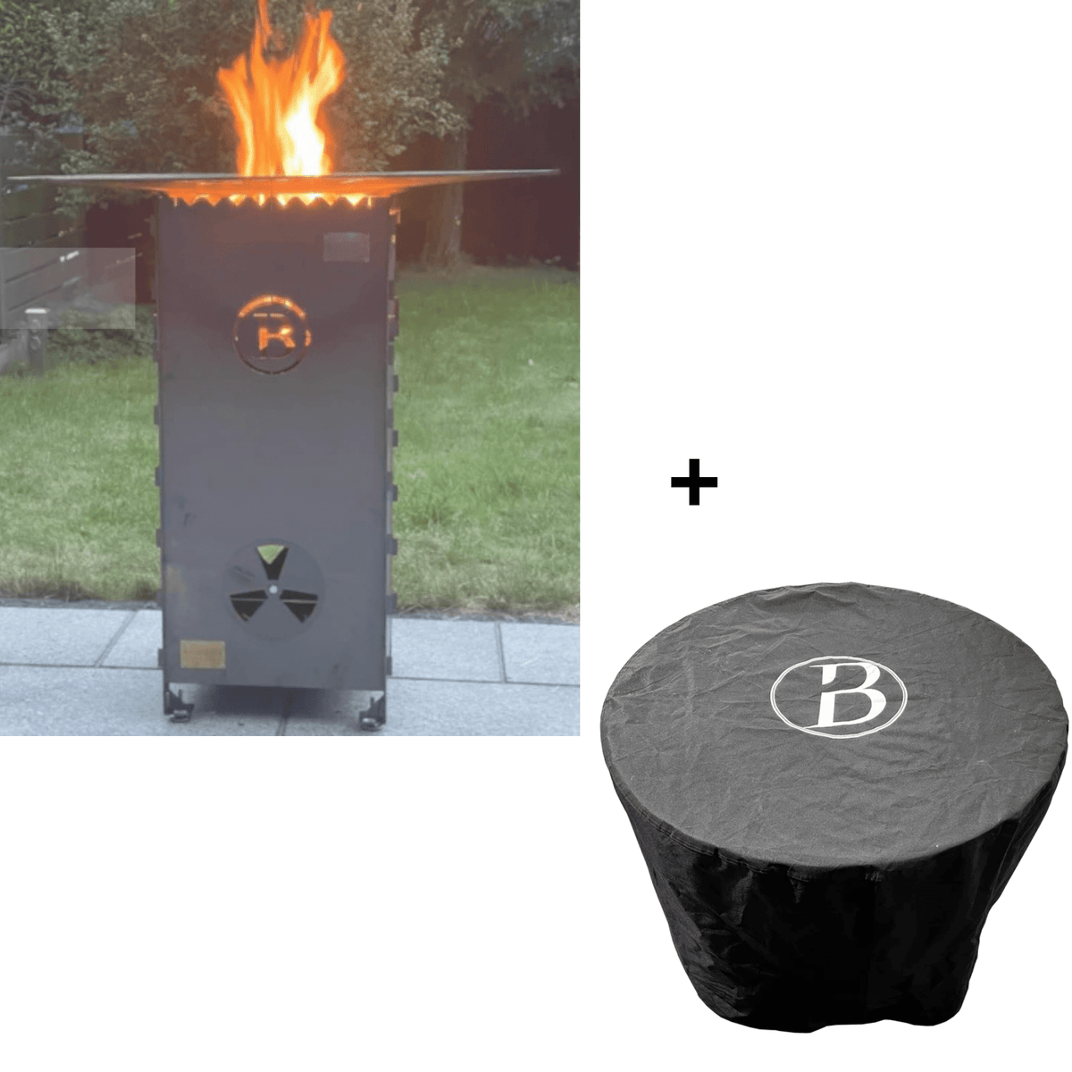 Babossa Feuertonne mit Feuerplatte & Wokkrone inklusive Abdeckhaube