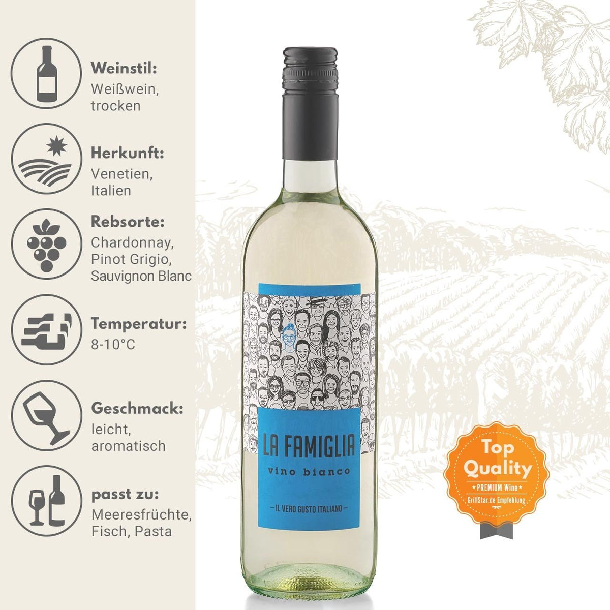LA FAMIGLIA "Vino Bianco" Weißwein - Grillstar.deLA FAMIGLIA "Vino Bianco" WeißweinLA FAMIGLIAGrillstar.de1052048003969009888