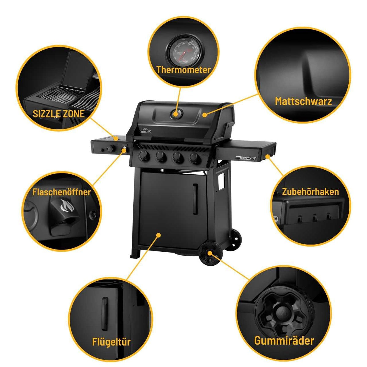 Napoleon Phantom Freestyle 425, Mattschwarz, 4 Brenner - mit SIZZLE ZONE, Edelstahlroste - Grillstar.deNapoleon Phantom Freestyle 425, Mattschwarz, 4 Brenner - mit SIZZLE ZONE, EdelstahlrosteNapoleonGrillstar.deF425DSIBPK - DE - PHM0629162147059